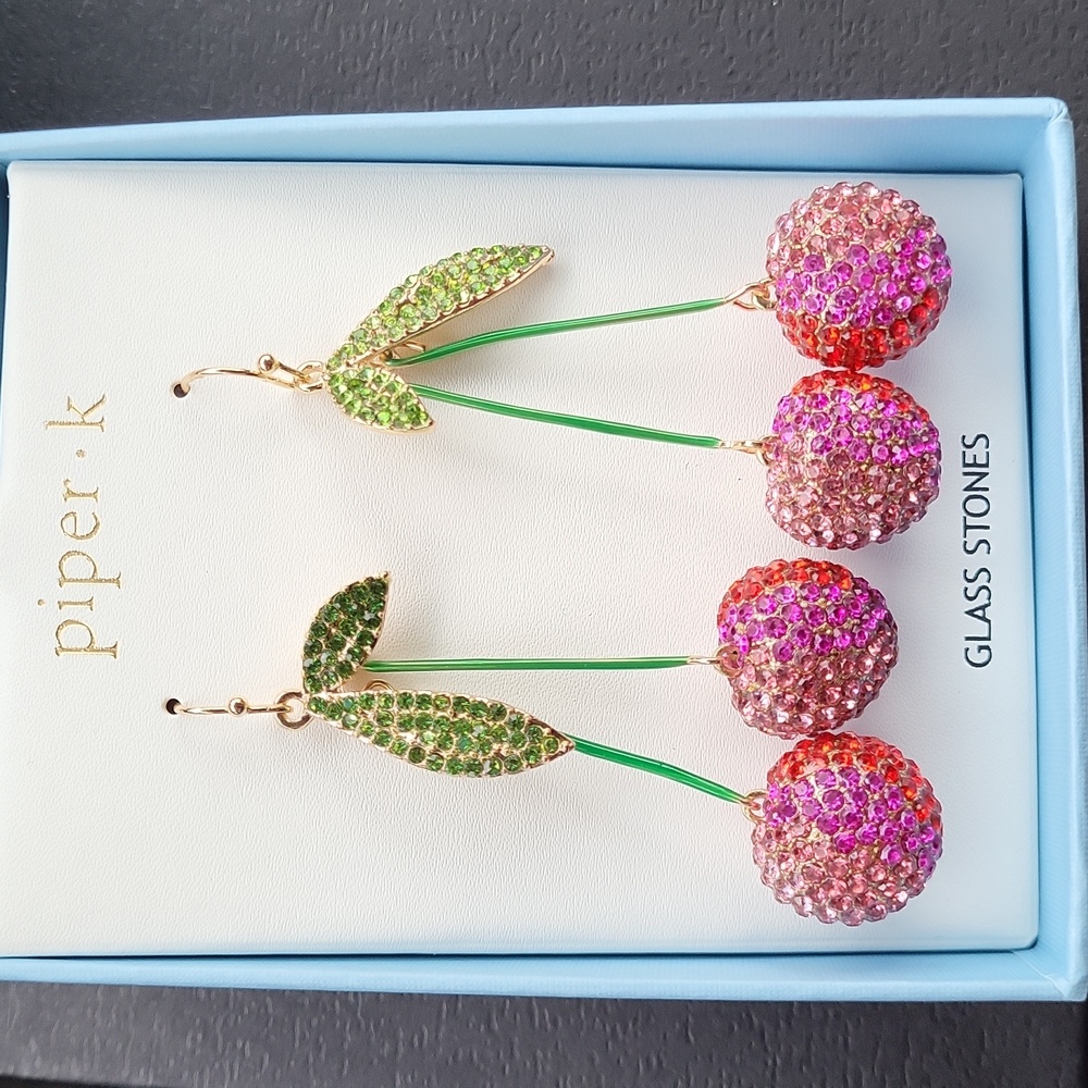 Cherry 🍒 gem dangle earrings BNIB